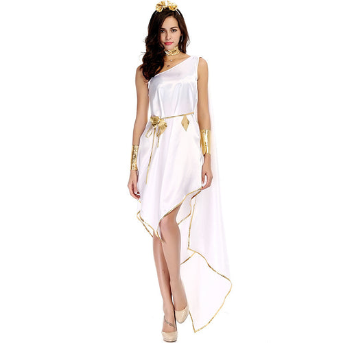 Greek Goddess Cosplay Costume Adult One-Shoulder White Athena Short Dress Halloween Party Outfit
